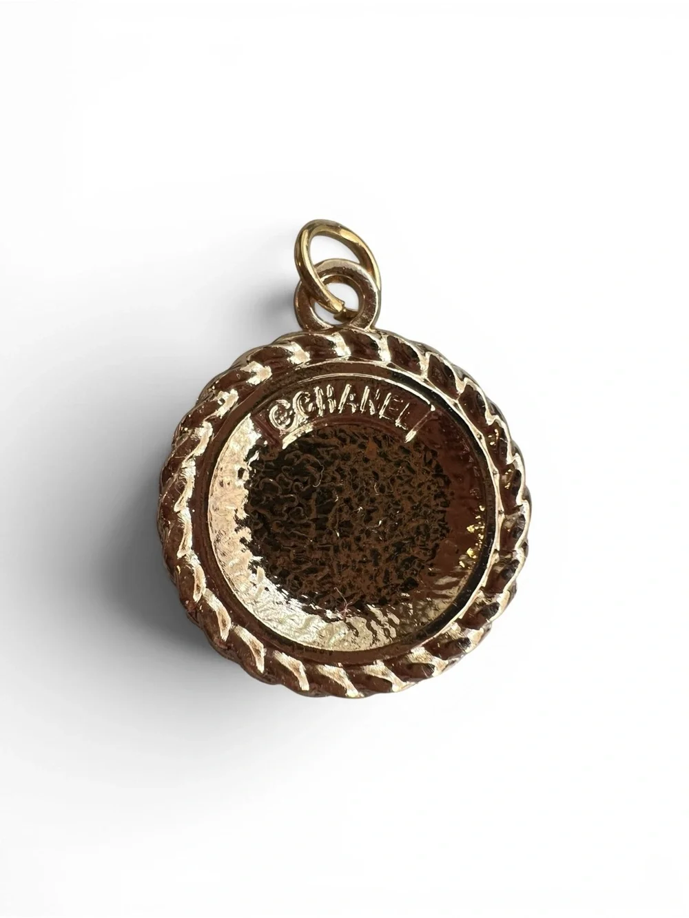 Authentic CHANEL Gold Turquoise Enamel Logo Necklace Pendant - Picture 9 of 11